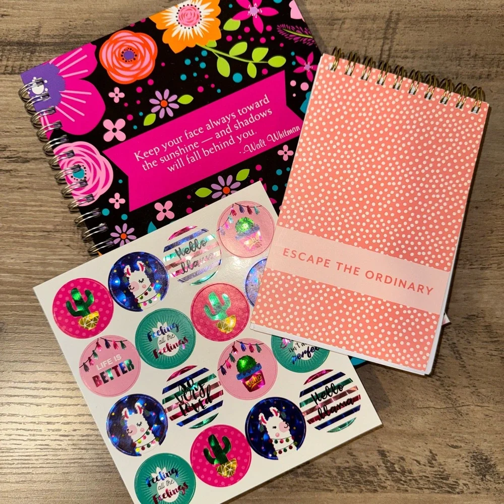 Colorful Floral and Polka Dot Notebooks with Llama Stickers - Picture 1 of 9